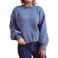 thumbnail image 1 of DuoJiaJ Women's New Fall/Winter Solid Color Casual Round Neck Sleeve Knit Sweater Trendy Fall Fashion Women Blue L, 1 of 3