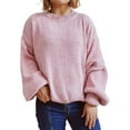 thumbnail image 1 of DuoJiaJ Women's New Fall/Winter Solid Color Casual Round Neck Sleeve Knit Sweater Trendy Fall Fashion Women Pink L, 1 of 3