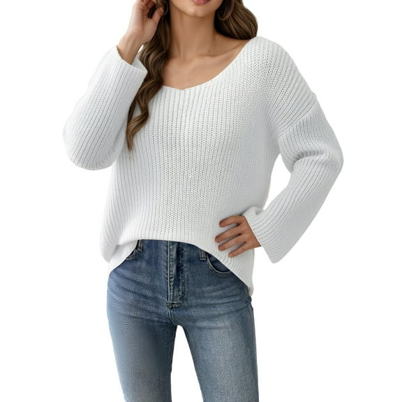 DuoJiaJ Women’s Off Shoulder Pullover Sweater – One Shoulder Sleeve Knit Top In Minimalist Loose Fit Teacher Sweater White L