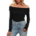 thumbnail image 1 of DuoJiaJ Women's Off Shoulder Tops Dressy Casual Slim Fit Long Sleeves Spring Fall Blouse Black L, 1 of 4