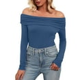 thumbnail image 1 of DuoJiaJ Women's Off Shoulder Tops Dressy Casual Slim Fit Long Sleeves Spring Fall Blouse Blue M, 1 of 4