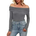 thumbnail image 1 of DuoJiaJ Women's Off Shoulder Tops Dressy Casual Slim Fit Long Sleeves Spring Fall Blouse Gray L, 1 of 4