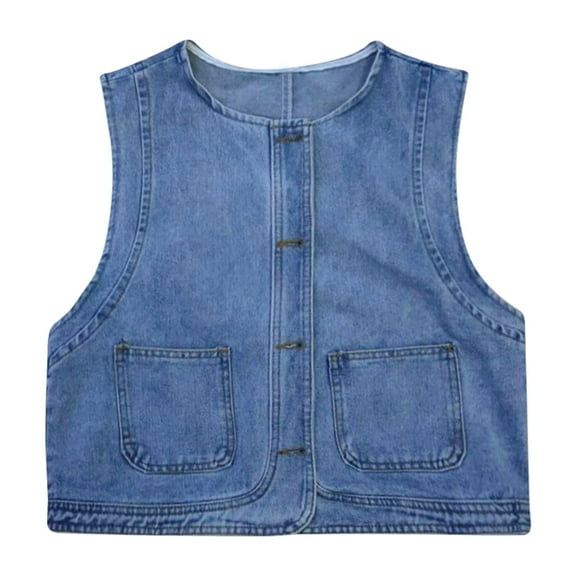 DuoJiaJ Women's Outerwear Vests For Everyday Wear Stylish Round Neck Sleeveless Jacket Ideal For Spring And Summer Versatile And Easy To Clean Fashion Ensemble Women Winter Coat Blue S