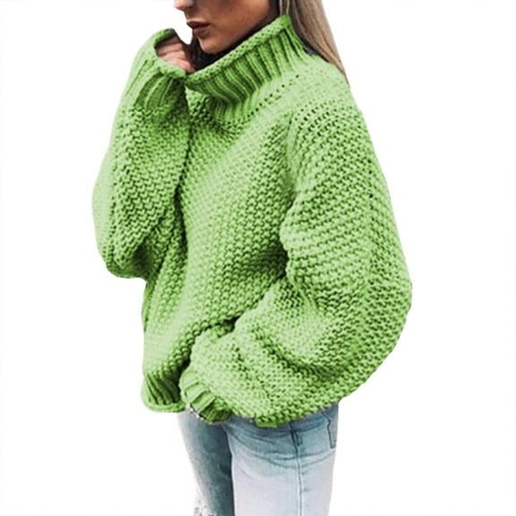 DuoJiaJ Women's Oversized Fall Sweaters 2025 Casual Long Sleeve Turtleneck Cable Knit Pullover Tops Winter Clothes Green XXL