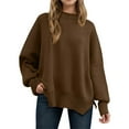 thumbnail image 1 of DuoJiaJ Women's Oversized Knit Sweater Casual Long Sleeve Pullover Tunic Top Soft Comfortable Winter Fall Fashion Loose Fit Round Neck Split Hem Crewneck Sweater Brown XL, 1 of 4