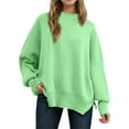 thumbnail image 1 of DuoJiaJ Women's Oversized Knit Sweater Casual Long Sleeve Pullover Tunic Top Soft Comfortable Winter Fall Fashion Loose Fit Round Neck Split Hem Crewneck Sweater Green S, 1 of 4