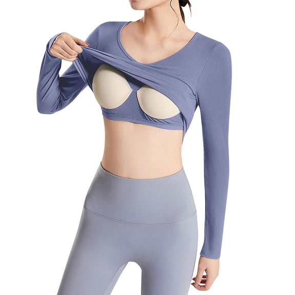 DuoJiaJ Women's Peach Heart Collar Bottoming Shirt With Navel Long Sleeve Top With Chest Pad And Slim Underwear With Elastic Short Inside Plus Size Women’s Tops Blue S