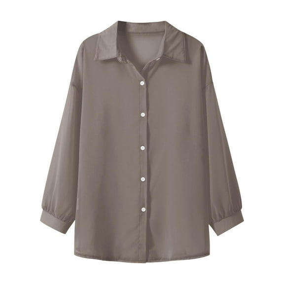 DuoJiaJ Women's Pearl Sunscreen Shirt Summer Thin Ice Cool Outside With A Feeling Of Hanging Breathable Shirt Women's Casual Shirts Brown S