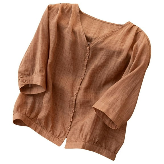 DuoJiaJ Women's Plus Size Linen Casual Loose Tunic Top Breathable & Comfortable Boho Blouse Women’s High-Neck Workout Tops Red