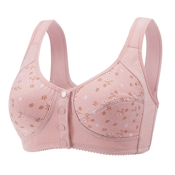 DuoJiaJ Women's Plus-Size Printed Front Button Vest Comfort Bra Underwear T-Shirt Bras Pink
