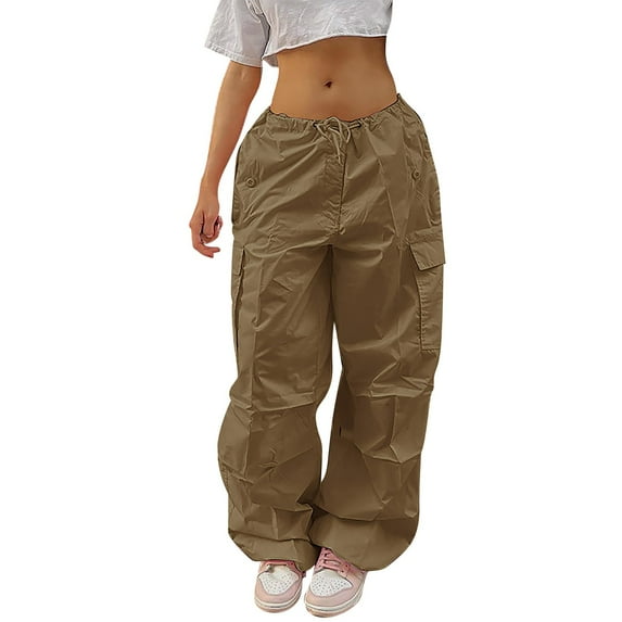 DuoJiaJ Women's Plus Size Tethered Straight Cargo Pants Straight Wide Leg Loose Casual Trousers Linen Casual Pants Women