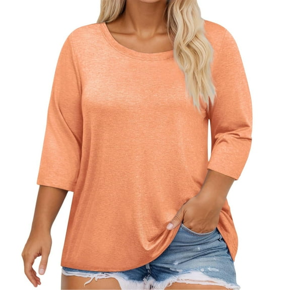 DuoJiaJ Women's Plus Size Top Casual Short Sleeved Patterned T Shirt Oversized Top Cropped Tops for Women Orange L