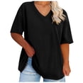 thumbnail image 1 of DuoJiaJ Women's Plus Size V Neck T Shirts Summer Half Sleeve Tees Casual Loose Fit Cotton Tunic Tops Plus Size Off-Shoulder Party Tops Black XL, 1 of 4