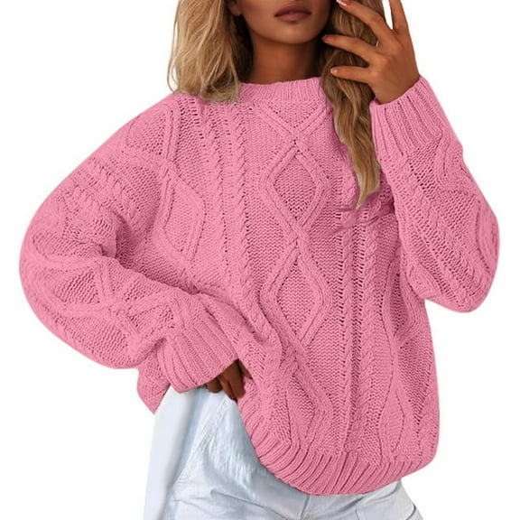 DuoJiaJ Women's Pullover Sweater For Fall And Winter Long Sleeve Knit For Ladies Cozy And Stylish Knitwear Oversized Sweaters For Women Pink L