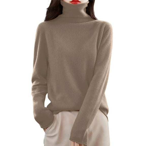 DuoJiaJ Women's Pullover Sweater Winter Warm Knit Turtleneck Top Soft Wool Blend Long Sleeve Slim Fit Casual Sweater For Ladies Fall Plus Size Tops Yellow S