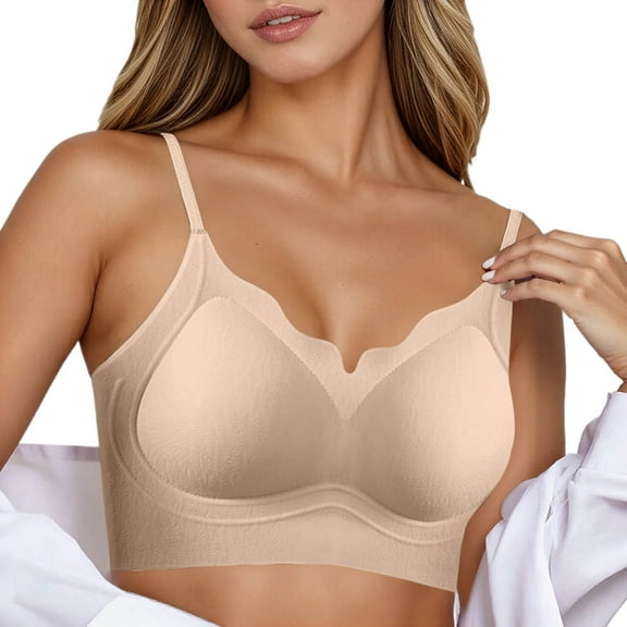 DuoJiaJ Women's Push Up Wireless Non Seamless Comfort Bra Supportive Lift Soft Comfortable Everyday T Shirt Underwear Push Up Bras Yellow