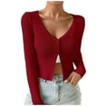 thumbnail image 1 of DuoJiaJ Women's Ribbed Knit Button Down V Neck Lightweight Cropped Cardigan Coat Tops Womens Winter Jacket Red M, 1 of 5