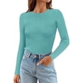 thumbnail image 1 of DuoJiaJ Women's Ribbed Long Sleeve Tops, Crew Neck Slim Fit Undershirts Knit Basic Casual Stretch Layering Tee Shirts Blue S, 1 of 3
