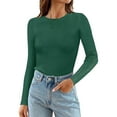 thumbnail image 1 of DuoJiaJ Women's Ribbed Long Sleeve Tops, Crew Neck Slim Fit Undershirts Knit Basic Casual Stretch Layering Tee Shirts Green L, 1 of 2