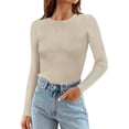 thumbnail image 1 of DuoJiaJ Women's Ribbed Long Sleeve Tops, Crew Neck Slim Fit Undershirts Knit Basic Casual Stretch Layering Tee Shirts Yellow L, 1 of 3