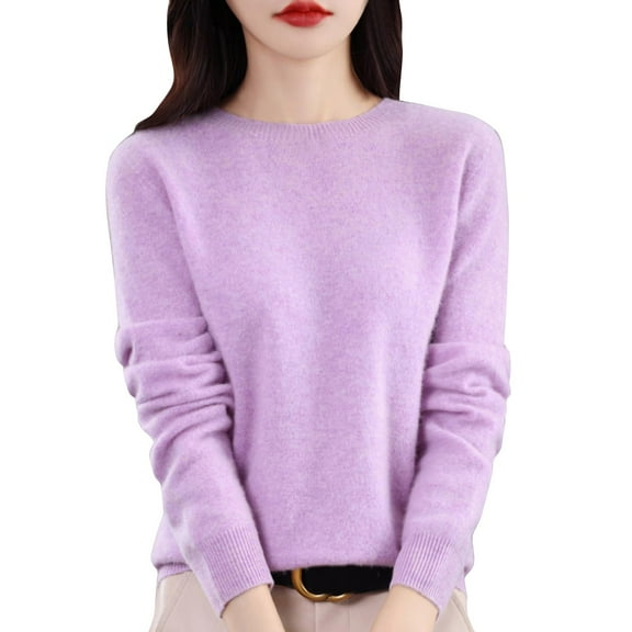 DuoJiaJ Women's Round neck Sweaters Cable Knit Long Sleeve Casual Slim Fit Pullover Fall Tops Purple M
