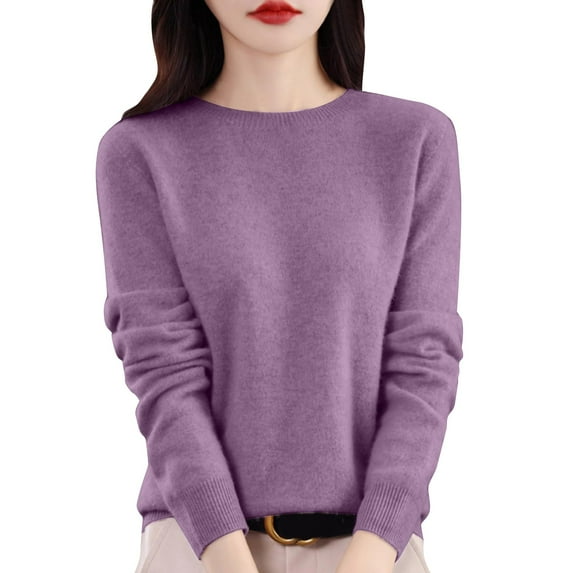 DuoJiaJ Women's Round neck Sweaters Cable Knit Long Sleeve Casual Slim Fit Pullover Fall Tops Purple M