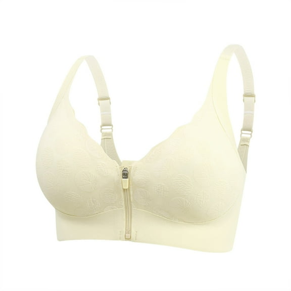 DuoJiaJ Women's Seamless Front Zipper Large Stretch Fixed Cup Lift Plus Size Bra Without Underwire T-Shirt Bras Yellow