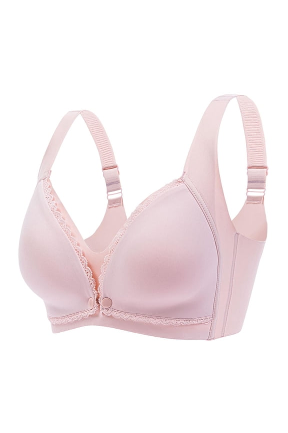 Women's Seamless Lace Nursing Bra Wire With Front Double Opening Clasp For Pregnancy And Postpartum Comfort T-Shirt Bras Pink