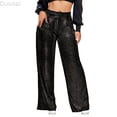 thumbnail image 1 of DuoJiaJ Women's Sequin Sparkle Pants High Waist Wide Leg Party Club Trousers Black L, 1 of 5