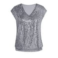 thumbnail image 1 of DuoJiaJ Women's Sequin V Neck Tank Top Glittering Party Wear With Style Women’s Blouses Silver, 1 of 2