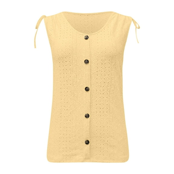 DuoJiaJ Women's Sexy Casual Solid Color U Neck Vest Simple And Exquisite Design Women’s V-Neck Tops Yellow