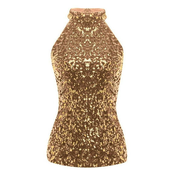 DuoJiaJ Women's Shimmer Flashy All Sequins Embellished Sparkle Vest Tank Tops Plus Size Women’s Cotton Tank Tops