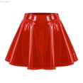 thumbnail image 1 of DuoJiaJ Women's Shiny Flared Pleated Mini Skater Skirt Red XXXL, 1 of 5