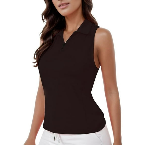 DuoJiaJ Women's Shirt Sleeveless Tennis Top With Zippered Collar For Sports And Workouts Women’s Tank Tops Black