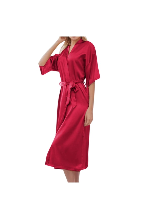 Women's Short Kimono Robe Silky Satin Bathrobe Bride Bridesmaids Getting Ready Sleepwear Soft Nightgown Women's Pajamas Sets Red