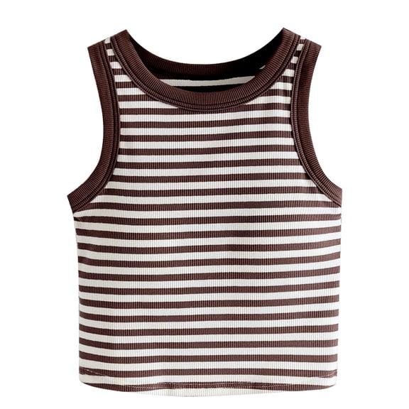 DuoJiaJ Women's Short Vest With Chest Pad Stripes Women's Slim Threaded Round Neck Sleeveless Navel Sling Sports Outerwear Top Women’s Casual Ribbed Knit Tank Tops
