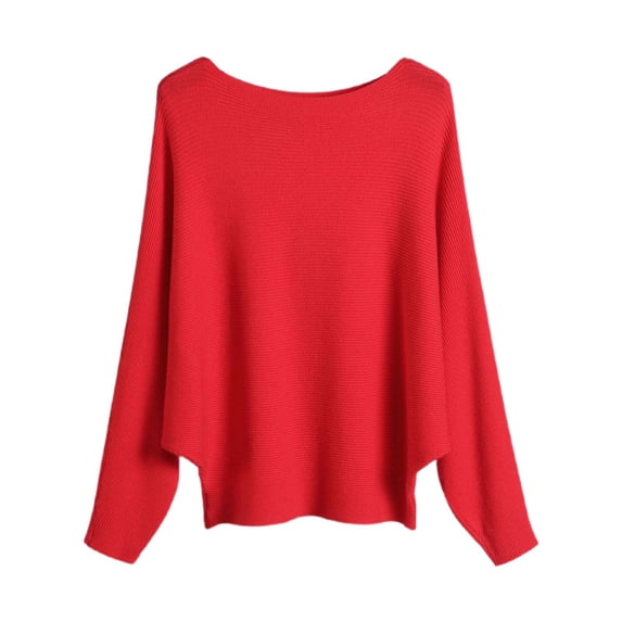 DuoJiaJ Women's Off Shoulder Batwing Sleeve Oversized Pullover Knit Sweater Top Plus Size Spring & Autumn Short Style Sweaters For Women Clearance Red One Size