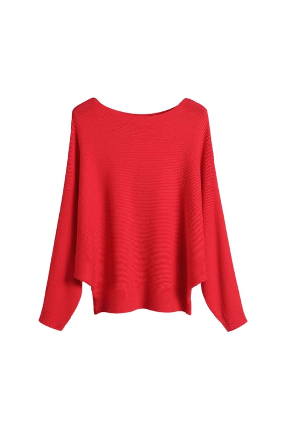 Women's Off Shoulder Batwing Sleeve Oversized Pullover Knit Sweater Top Plus Size Spring & Autumn Short Style Sweaters For Women Clearance Red One Size