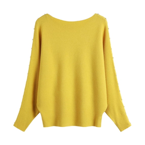 DuoJiaJ Women's Off Shoulder Batwing Sleeve Oversized Pullover Knit Sweater Top Plus Size Spring & Autumn Short Style Sweaters For Women Clearance Yellow One Size