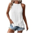 thumbnail image 1 of DuoJiaJ Women's Sleeveless Top With Eyelet Embroidery And Ruffle Trim Women’s Lace Trim Tank Tops, 1 of 5