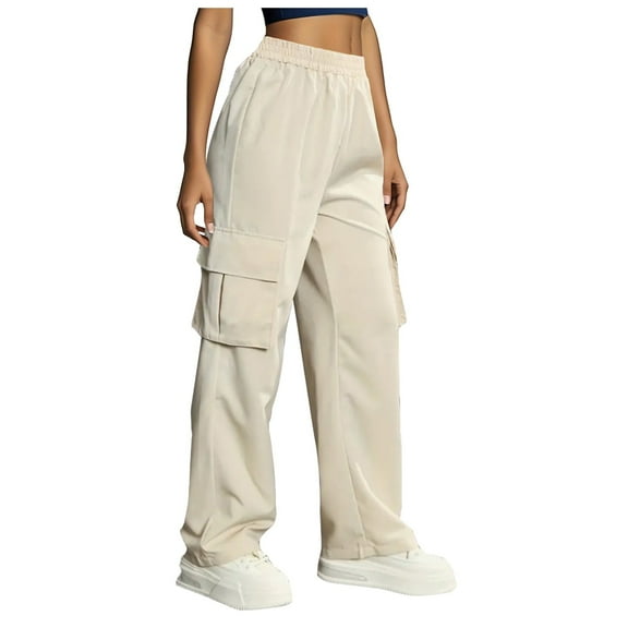 DuoJiaJ Women's Solid Color Athletic Casual Pants Workwear Sweatpants Pockets Long Pants Lightweight Casual Pants Women