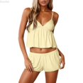 thumbnail image 1 of DuoJiaJ Women's Solid Color Bow Trimmed Lace Edged Strap Shorts Pajama Set Pajamas For Women Yellow S, 1 of 3
