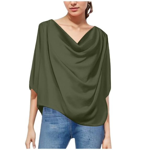 DuoJiaJ Women's Solid Color Chiffon Blouse Loose V Neck Casual Pullover Tee Top Women’s Casual Tops Green