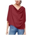 thumbnail image 1 of DuoJiaJ Women's Solid Color Chiffon Blouse Loose V Neck Casual Pullover Tee Top Women’s Casual Tops Red, 1 of 3