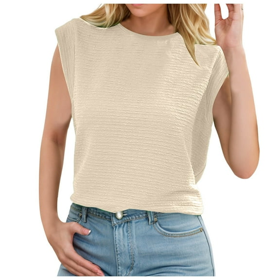 DuoJiaJ Women's Solid Color Crew Neck Pullover Top Texture Feeling Sleeveless T Shirt Vest Padded Sports Tank Tops Women