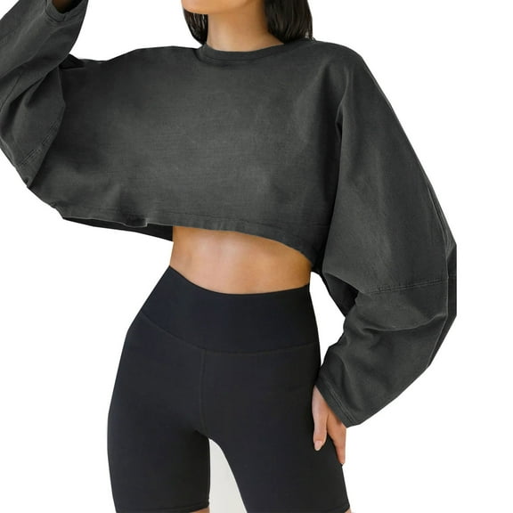 DuoJiaJ Women's Solid Color Crew Neck Sweatshirt Short Sleeve Sports Bottoming T Shirt Knitted Sweater Long Sleeve Top Women’s V-Neck Tops Gray