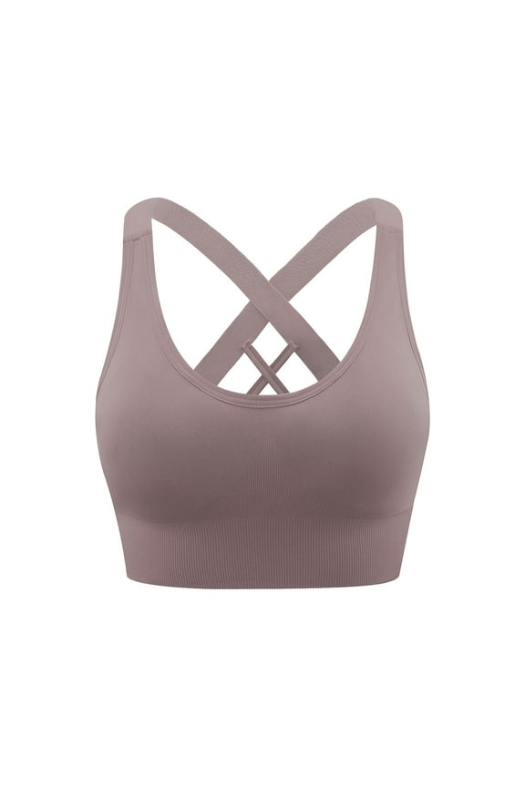 Women's Solid Color Crisscross Back High Intensity Quick Drying Breathable Shockproof Running Yoga Sports Bra Plus Size Bras Brown