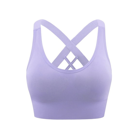DuoJiaJ Women's Solid Color Crisscross Back High Intensity Quick Drying Breathable Shockproof Running Yoga Sports Bra Plus Size Bras Purple