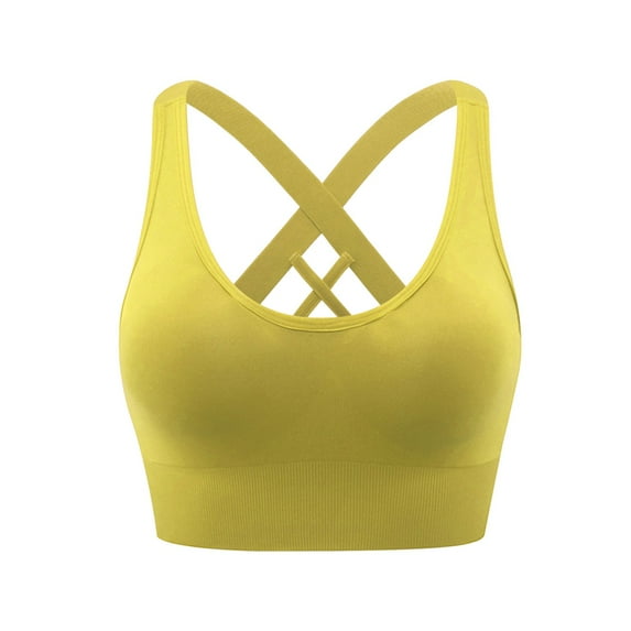 DuoJiaJ Women's Solid Color Crisscross Back High Intensity Quick Drying Breathable Shockproof Running Yoga Sports Bra Plus Size Bras Yellow