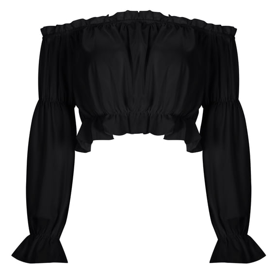 DuoJiaJ Women's Solid Color German Festival Ultra Short Bubble Sleeved Tank Top Shoulder Top Ding Dong Suit T-Shirt Bras Black